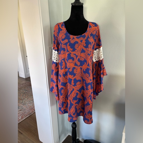 Voom by Joy Han trumpet sleeve orange & blue dress Gator Game Day small - Picture 1 of 7